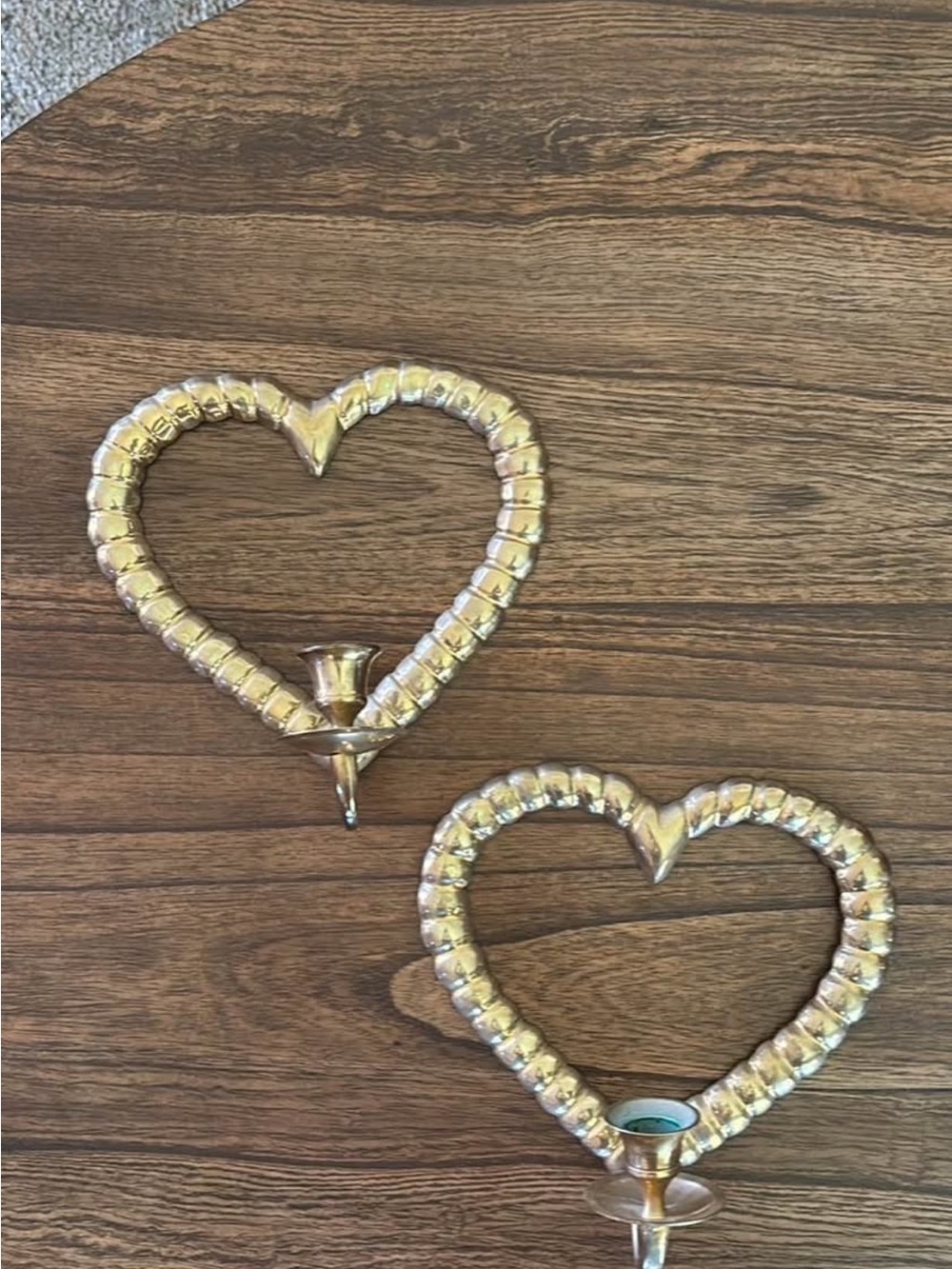 Vintage MCM Gold Heart Wall Candle Holders - Set of 2